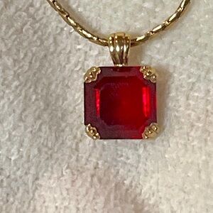 VINTAGE Gold and FAUX RUBY Pendant Necklace